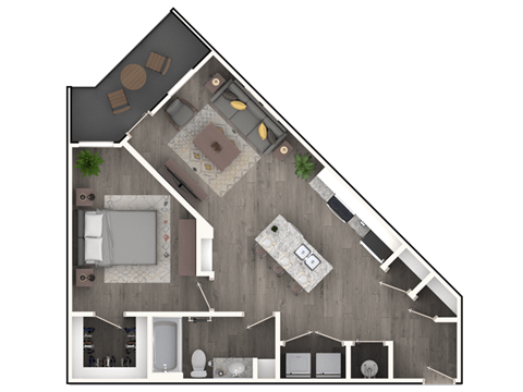 Floor plan for 1 bed, 1 bath, 850 sqft